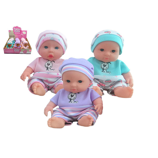 Panenka miminko pevné tělo 18cm 3 barvy 12ks v boxu