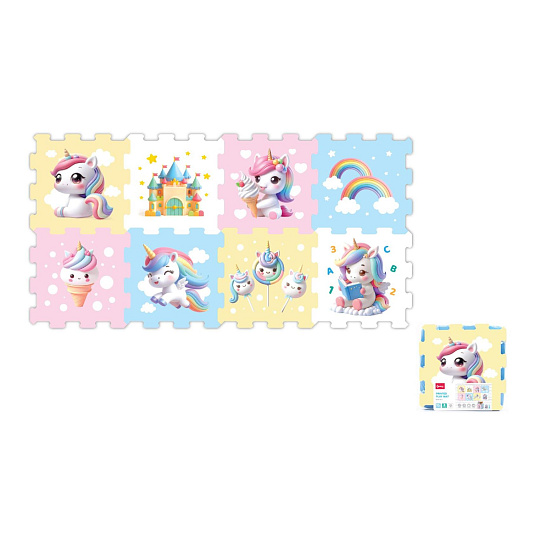 Pěnové puzzle jednorožec 30x30x1cm 8ks ve fólii 10m+ Pěnové puzzle jednorožec 30x30x1cm 8ks ve fólii 10m+