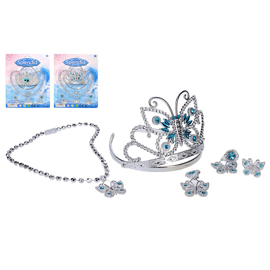 Sada krásy plast korunka, náhrdelník, naušnice, prsten 2 druhy na kartě 20x28cm