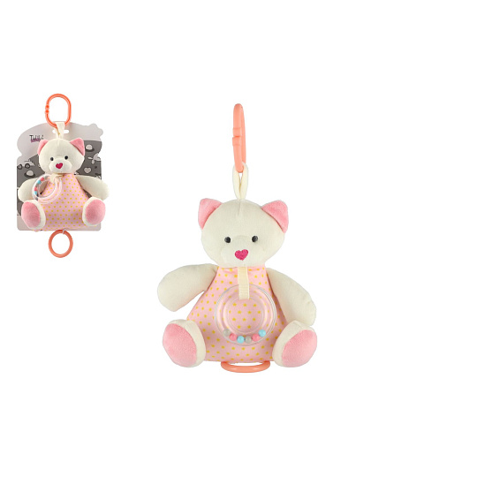 Medvěd plyš 18cm závěs na postýlku/kočárek nat. hrací strojek růžový na kartě v sáčku 0+