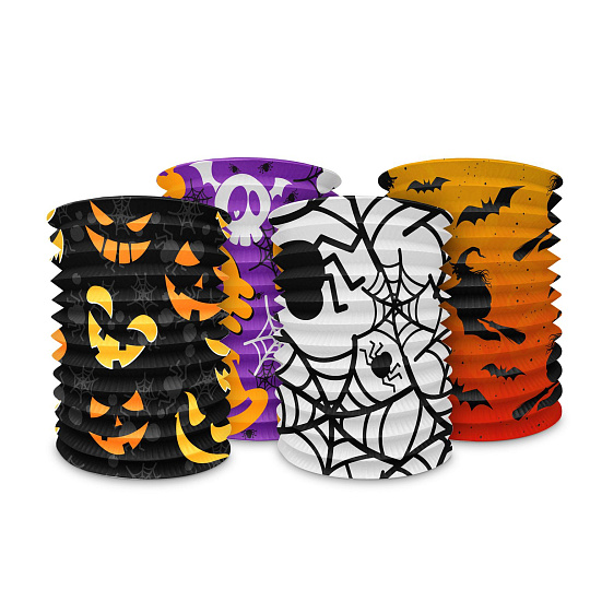 Lampion válec Halloween papír 15x15cm v sáčku (bez hůlky) 4 druhy karneval Lampion válec Halloween papír 15x15cm v sáčku (bez hůlky) 4 druhy karneval