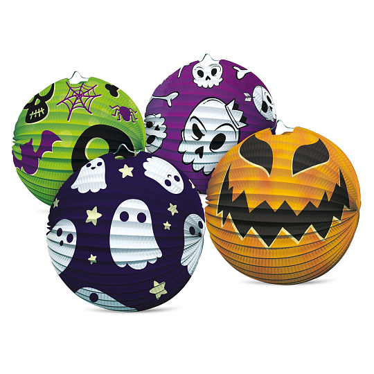 Lampion koule Halloween papír průměr 25cm (bez hůlky) 4 druhy karneval Lampion koule Halloween papír průměr 25cm (bez hůlky) 4 druhy karneval