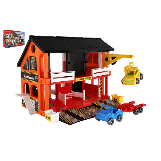 Auto servis 2 patra + 3 auta plast v krabici 59x39x15cm Wader Auto servis 2 patra + 3 auta plast v krabici 59x39x15cm Wader