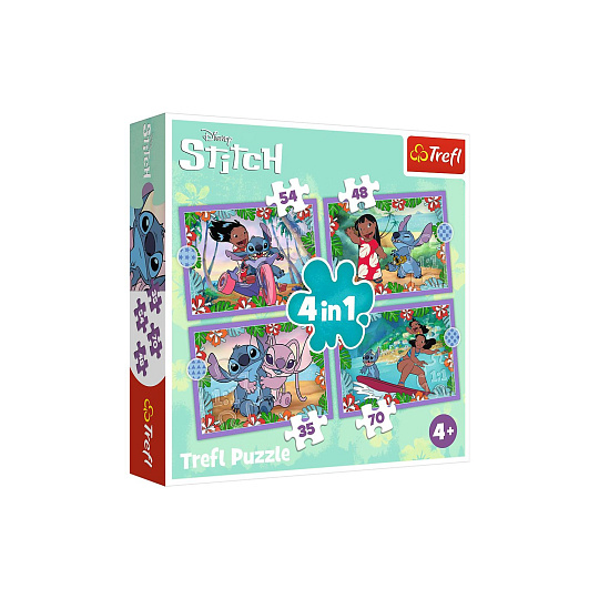 Puzzle 4v1 Bláznivý den Lilo&Stitch v krabici 28x28x6cm