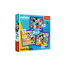 Puzzle 3v1 Mickey a jeho veselá parta 20x19,5cm v krabici 28x28x6cm