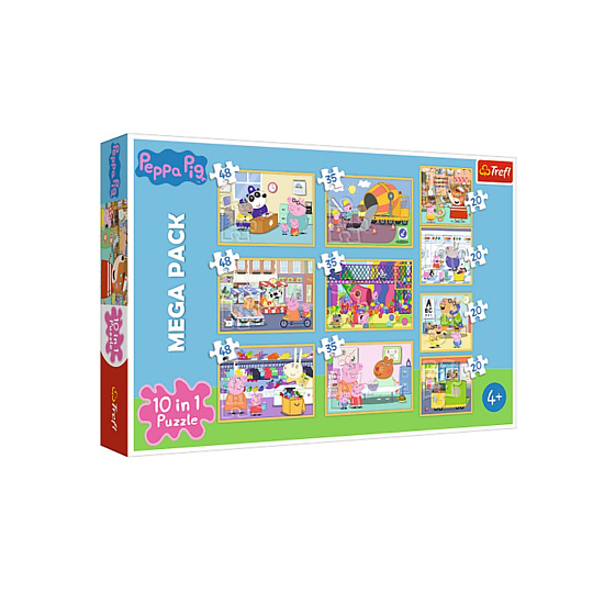 Trefl Puzzle 10v1 Prasátko Peppa/ Peppa Pig s přáteli v krabici 40x27x6cm