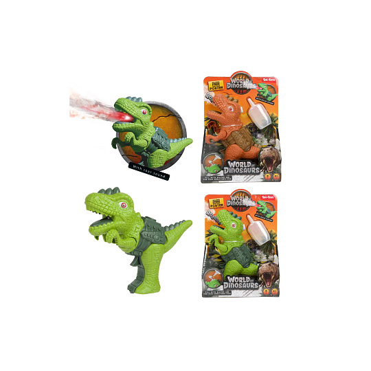 Teddies Dinosaurus pistole plast 13x16cm vypouštějící páru na baterie se světlem, zvukem 2 barvy
