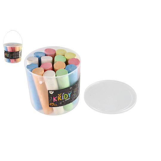 Teddies Křídy barevné chodníkové 15ks v kyblíku 12x11cm