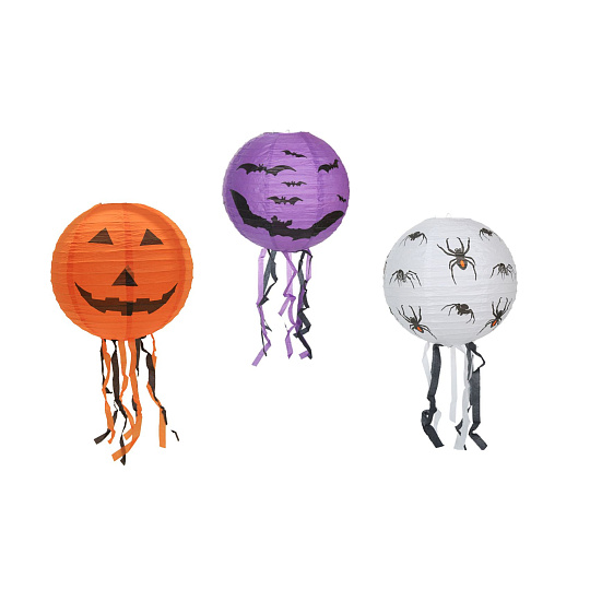 Teddies Lampion koule Halloween se střapci papír průměr 30cm (bez hůlky) 3 druhy karneval