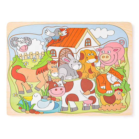 Woody Puzzle na desce "Domácí veselá zvířátka"