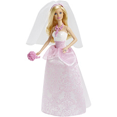 Mattel Barbie Panenka nevěsta s kyticí v růžovo bílých šatech
