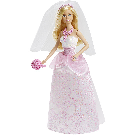 Mattel Barbie Panenka nevěsta s kyticí v růžovo bílých šatech