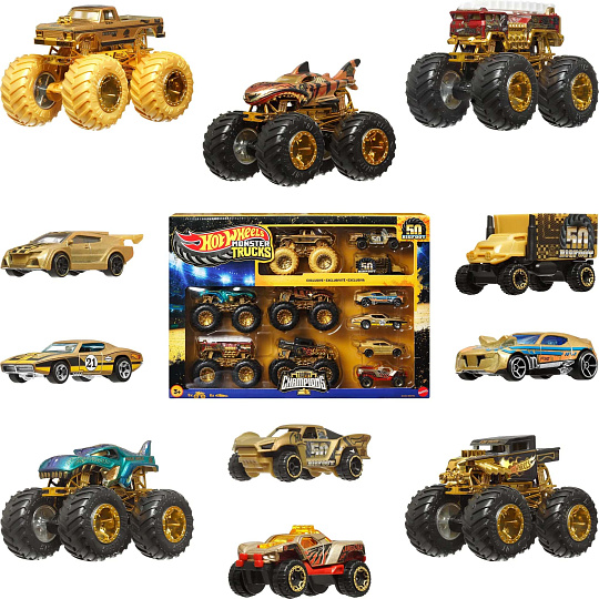 Mattel Hot Wheels MONSTER TRUCKS BIGFOOT 50. VÝROČÍ SET ANGLIČÁKŮ & TRUCKŮ
