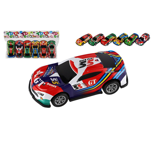 Teddies Auto závodní 6ks kov/plast 7cm na zpětné natažení v sáčku