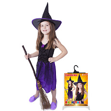 Rappa Dětský kostým fialový s kloboukem čarodějnice/Halloween (S)