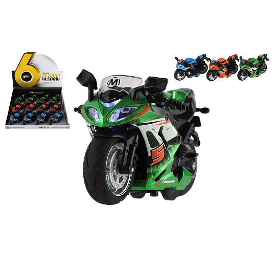 Teddies Motorka závodní kov/plast na zpětné natažení 12cm na baterie se světlem, zvukem 3 barvy Teddies Motorka závodní kov/plast na zpětné natažení 12cm na baterie se světlem, zvukem 3 barvy