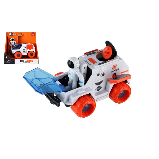 Auto vesmírné s astronautem plast 9x13cm na setrvačník v krabici