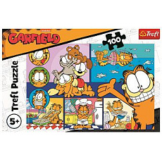 Puzzle Líný Garfield 100 dílků 41x27,5cm v krabici 29x20x4cm
