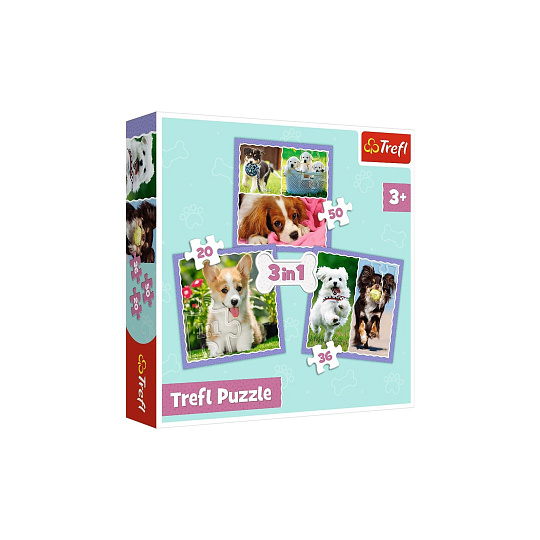 Trefl Puzzle 3v1 Štěňátka 20x19,5cm v krabici 28x28x6cm