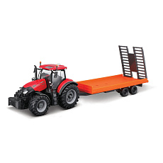 Bburago - FARMLAND, Case IH Optum CVX 300 s nízkopodlažním přívěsem, 10 cm