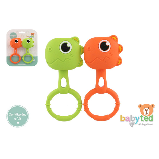 Chrastíček dino 2ks babyted chrastítko silikon 13x5cm na kartě 0m+ Chrastíček dino 2ks babyted chrastítko silikon 13x5cm na kartě 0m+