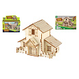 Dřevěné 3D puzzle/stavebnice domeček 4 druhy ve fólii 22,5x15cm 12ks v boxu