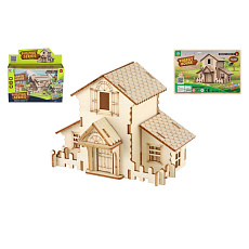 Dřevěné 3D puzzle/stavebnice domeček 4 druhy ve fólii 22,5x15cm 12ks v boxu