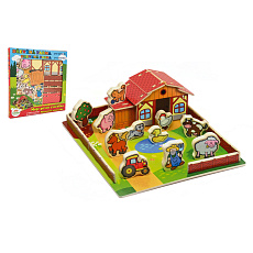 Domeček dřevěná farma Moje první zvířátka 31x31cm 28ks+podložka v krabici MPZ