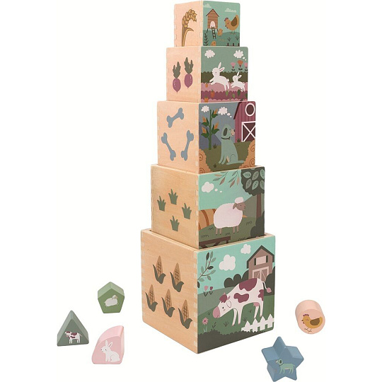 Rappa 2Kids Toys Skládací věž z kostek Farma