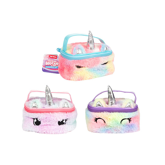 Taška kosmetická jednorožec plyšová 16x12cm 3 barvy 