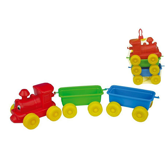 Teddies Dětský plastový vláček + 2 vagony v síťce