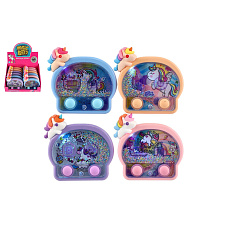 Teddies Vodní hra hlavolam svítící jednorožec plast 13x12cm na baterie 4 barvy