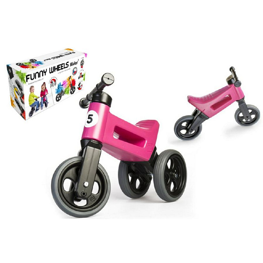 Odrážedlo FUNNY WHEELS Rider Sport růžové  2v1, výška sedla 28/30cm nosnost 25kg 18m+ v krabici