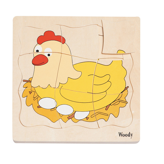 Woody dřevěné puzzle na desce - Vývoj slepice