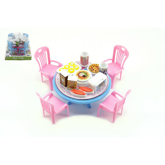 Teddies Stůl a židle s doplňky plast 12cm asst 3 barvy
