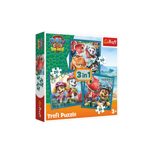 Trefl Puzzle 3v1 Tlapková patrola/Paw Patrol Dino Movie: Dinosauří ostrov 20x19,5cm v krabici 