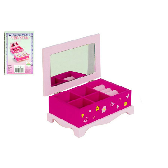 Teddies Skříňka šperkovnice Princess zrcadlo dřevo 17x7x11,5cm v krabici