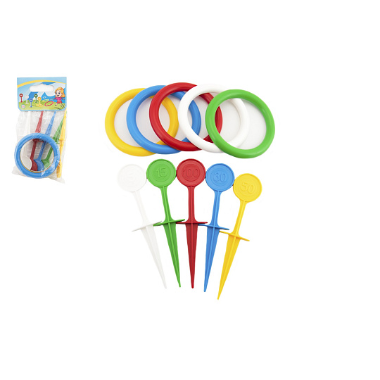 Teddies Hra házecí kroužky a kolíky plast 22cm v sáčku Teddies Hra házecí kroužky a kolíky plast 22cm v sáčku