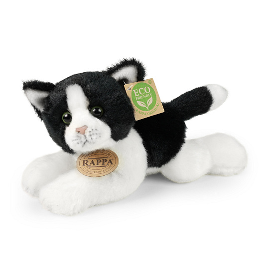 Rappa Plyšová kočka bílo-černá ležící 16 cm ECO-FRIENDLY