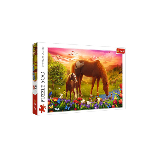 Puzzle Rodina koní 500 dílků 48x34cm v krabici 40x26,5x4,5cm
