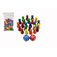 Figurky dřevo 25mm 24ks 6 barev+ 2 kostky společenská hra v sáčku 7x13cm