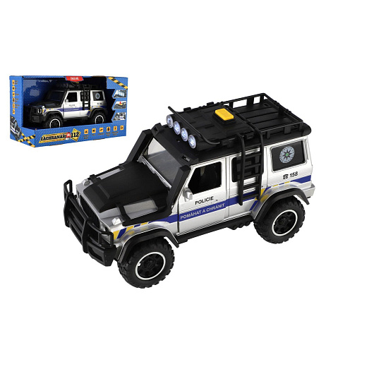 Auto záchranáři policie terénní plast 23x14cm na setrvačník na baterie se světlem se zvukem v krabic