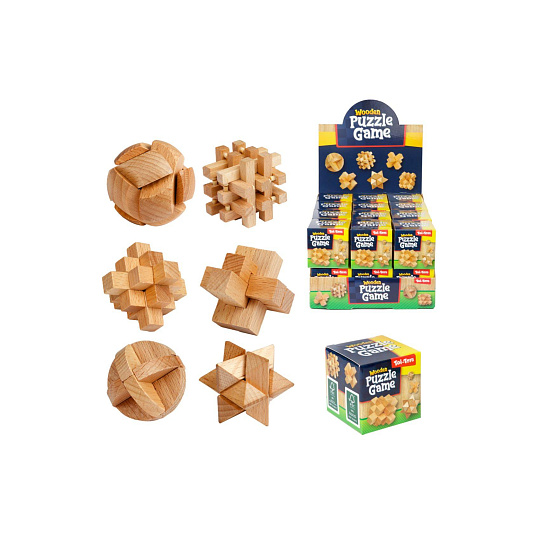 Teddies Hlavolam 3D puzzle dřevo mix druhů v krabičce 5x5cm