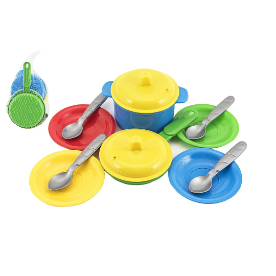 Sada nádobí plast barevné 12ks v síťce 12m+