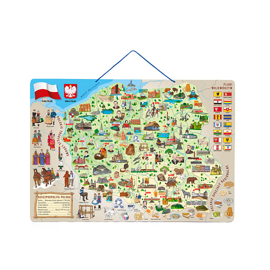 Woody Magnetická mapa Polska s obrázky a společenská hra 3v1 Woody Magnetická mapa Polska s obrázky a společenská hra 3v1
