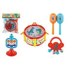 Hudební nástroje/sada plast 5ks v krabici 2 barvy v sáčku 27,5x28cm 3m+