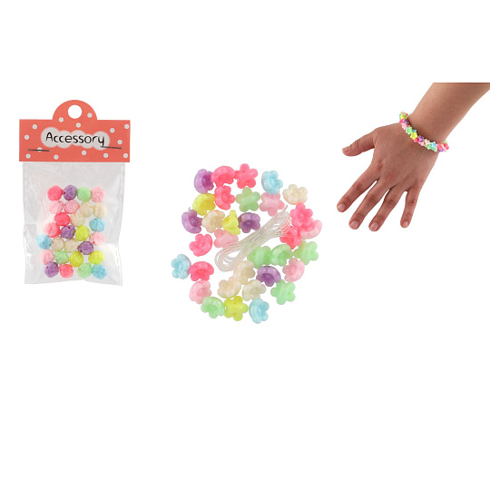 Teddies Korálky plastové kytičky se šňůrkou 2 druhy v sáčku 6,5x11x1cm Teddies Korálky plastové kytičky se šňůrkou 2 druhy v sáčku 6,5x11x1cm