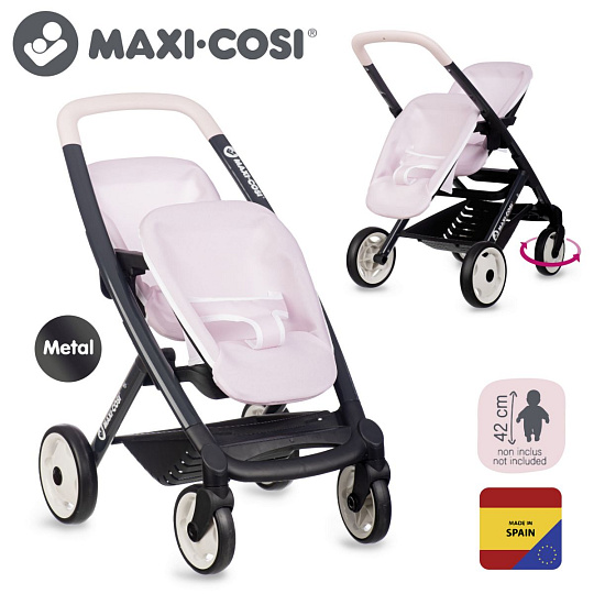 Smoby Sportovní kočárek pro panenky dvojčata Maxi Cosi světle růžový