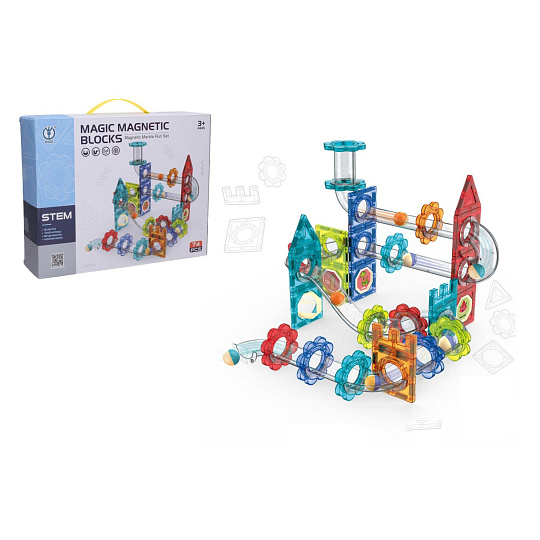 Kuličková dráha magnetická plast 74ks s doplňky v krabici 31x25x8cm