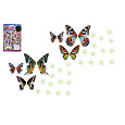Motýli s hvězdami na zeď/stop svítící ve tmě 2 barvy na kartě